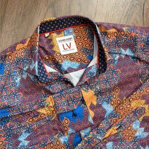 Luchiano Visconti Shirt Mens M Multicolor Patchwork Paisley Performance Stretch